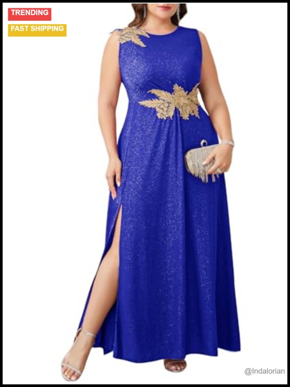 Plus Size Sleeveless A-Line Maxi Dress Formal Gown Sparkly Lurex Floral